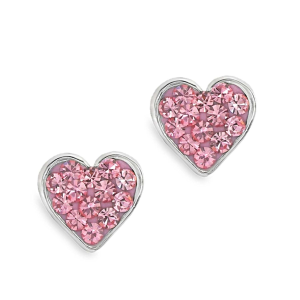 Ohrstecker „Little Heart“ Light Rose – 925 Silber rhodiniert mit Preciosa Kristallen, 7 mm
