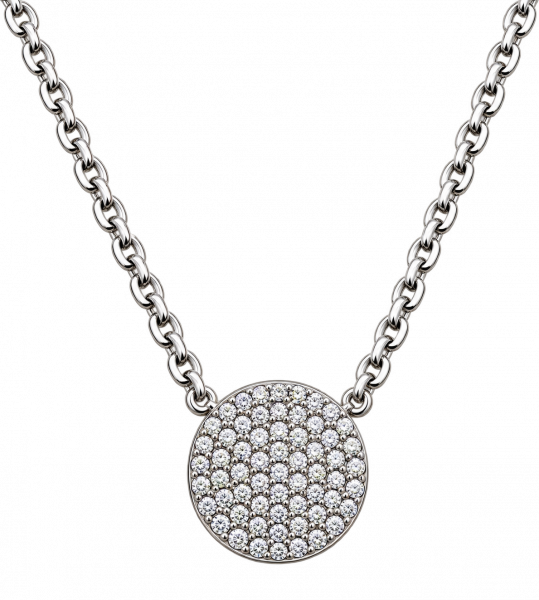 Zirkonia Pavé Halskette aus 925 Silber rhodiniert – runder Anhänger, 42+3 cm