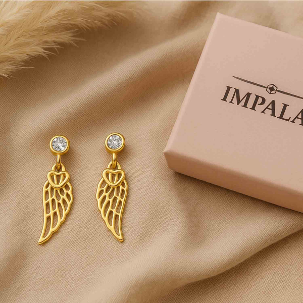 Goldene Engelsflügel-Ohrringe mit Herz & Zirkonia