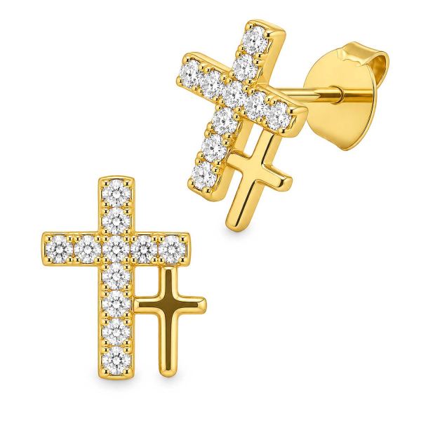 Santini Ohrstecker – Kreuz Ohrringe aus vergoldetem 925 Silber mit Zirkonia